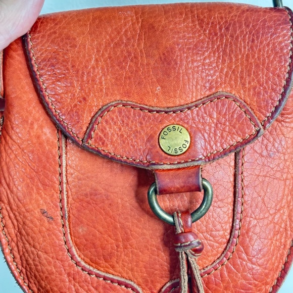 VTG Y2K FOSSIL Crossbody Pouch Bag Burnt Orange Pebble Leather Bobble Micro Mini - Picture 3 of 11